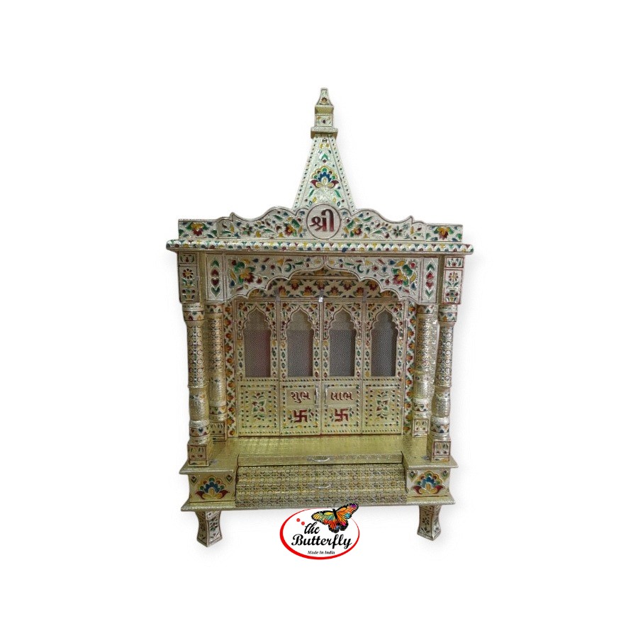 Gold finish wooden mandir for home pooja