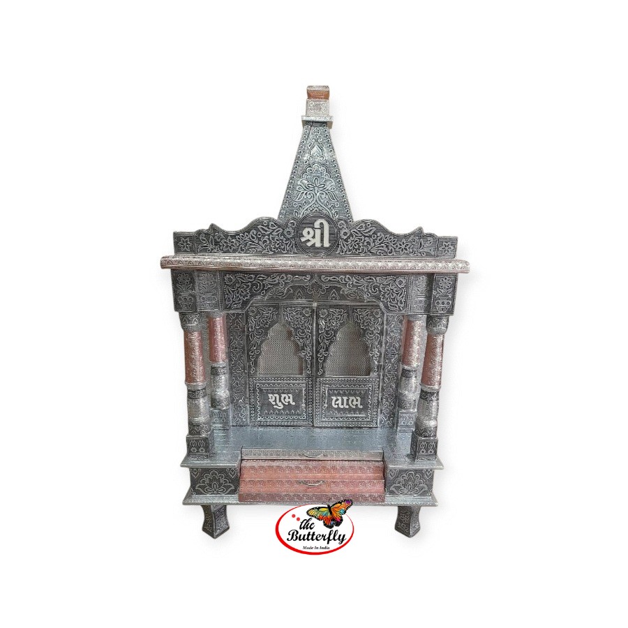 37 inch wooden temple with silver oxidized finish