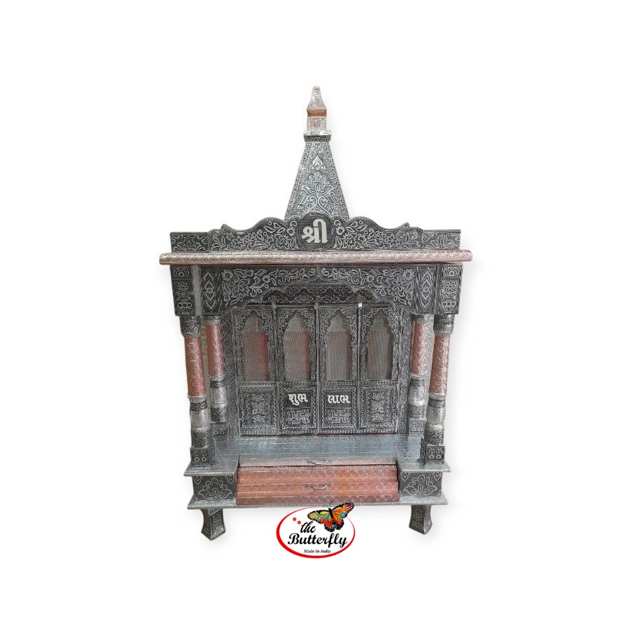 40 inch silver oxidized wooden mandir for home