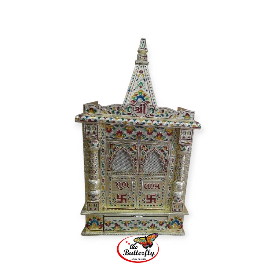 27 inch wooden pooja temple with gold mina handwork