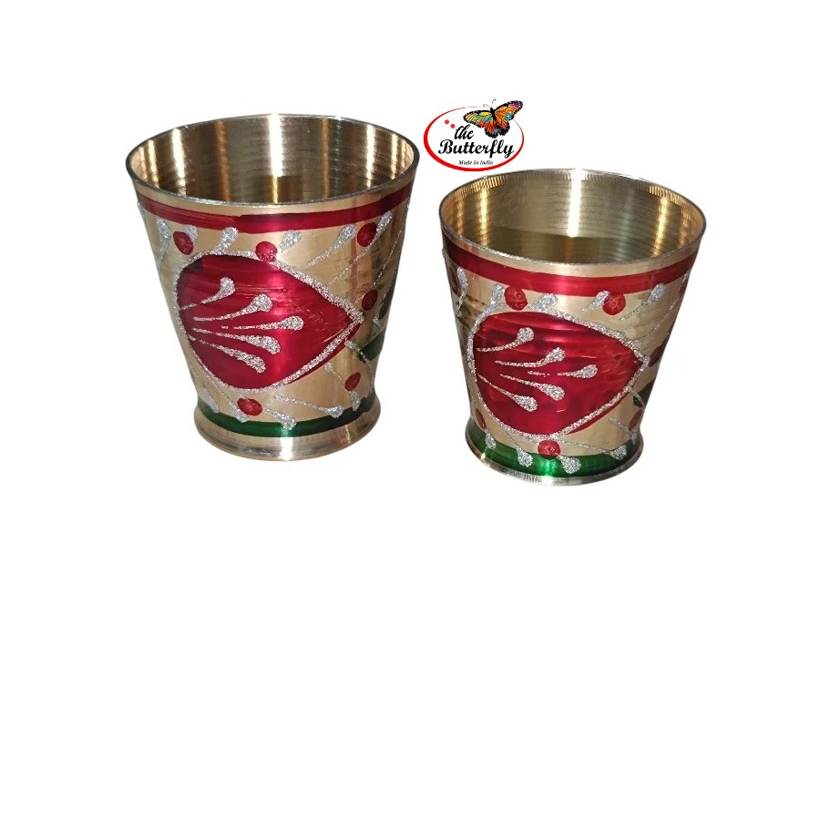 Meena work brass tumbler glass