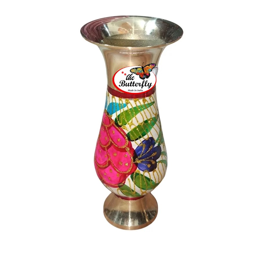 White meena work brass flower vase