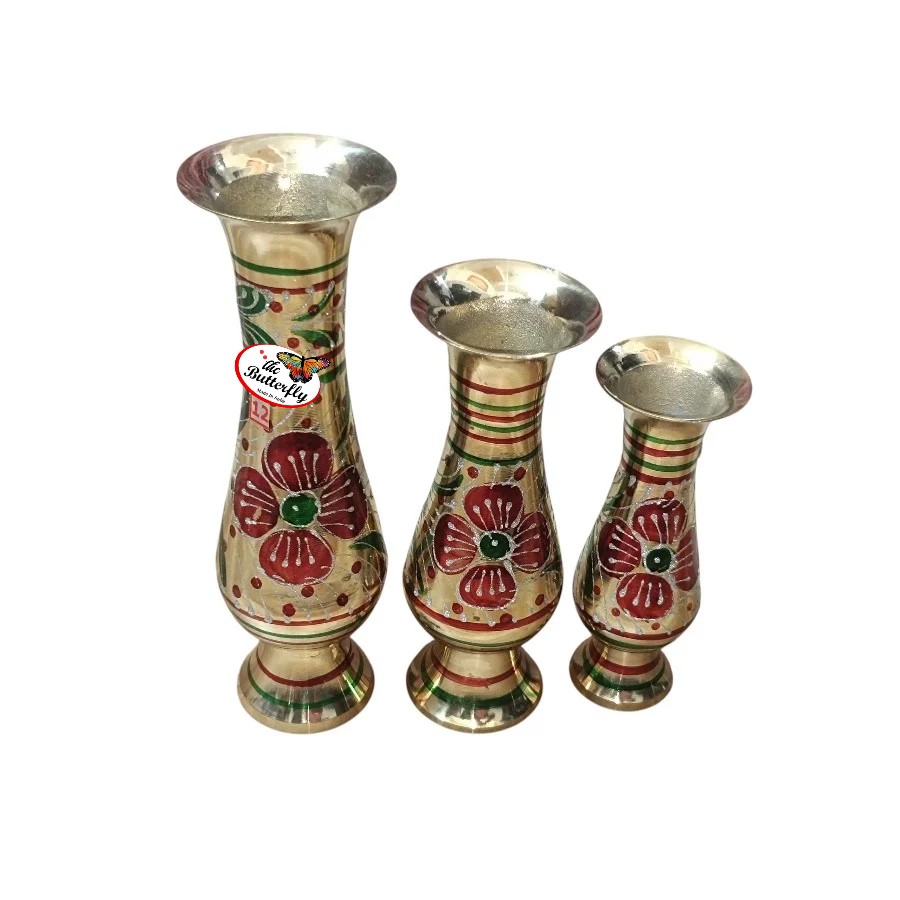 Glass brass flower vase with meena work