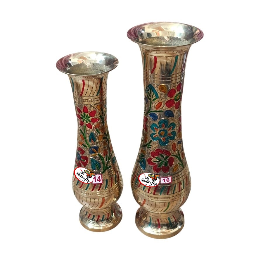 Fancy coloured brass flower vase with glass