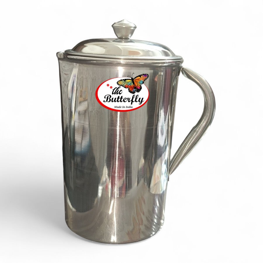 Plain stainless steel water jug with lid