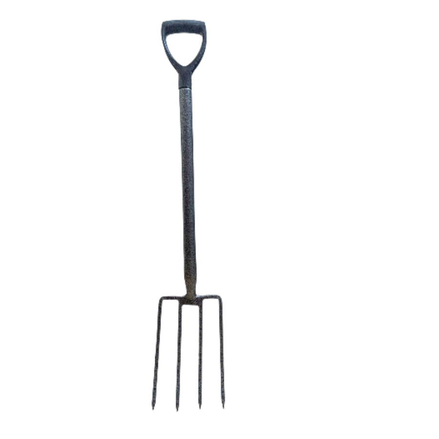 Digging fork with metal handle and plastic grip