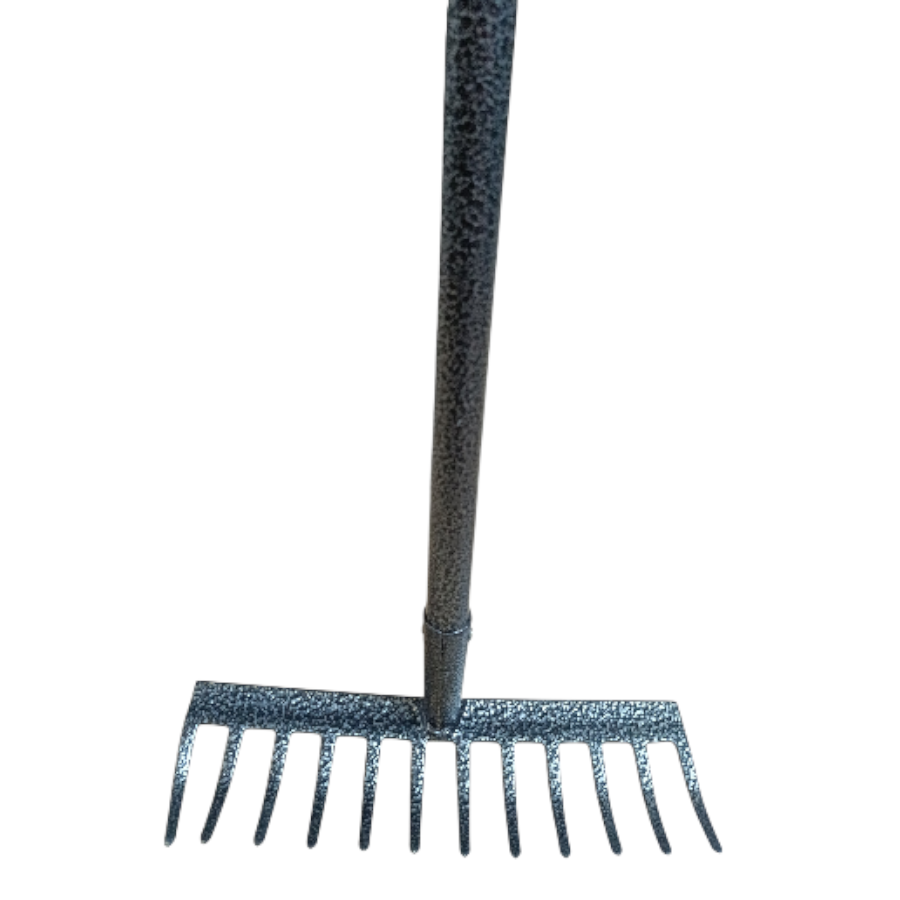 Garden rake for leveling soil and debris