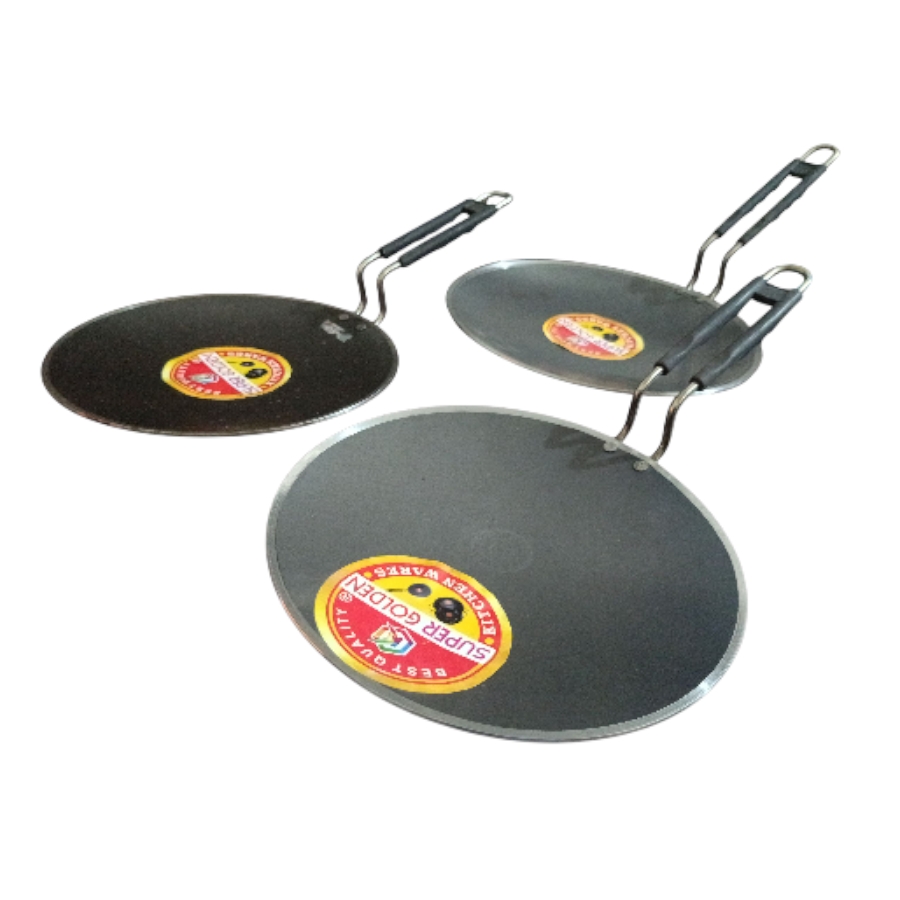 Iron roti tawa with silicon wire handle for safe grip