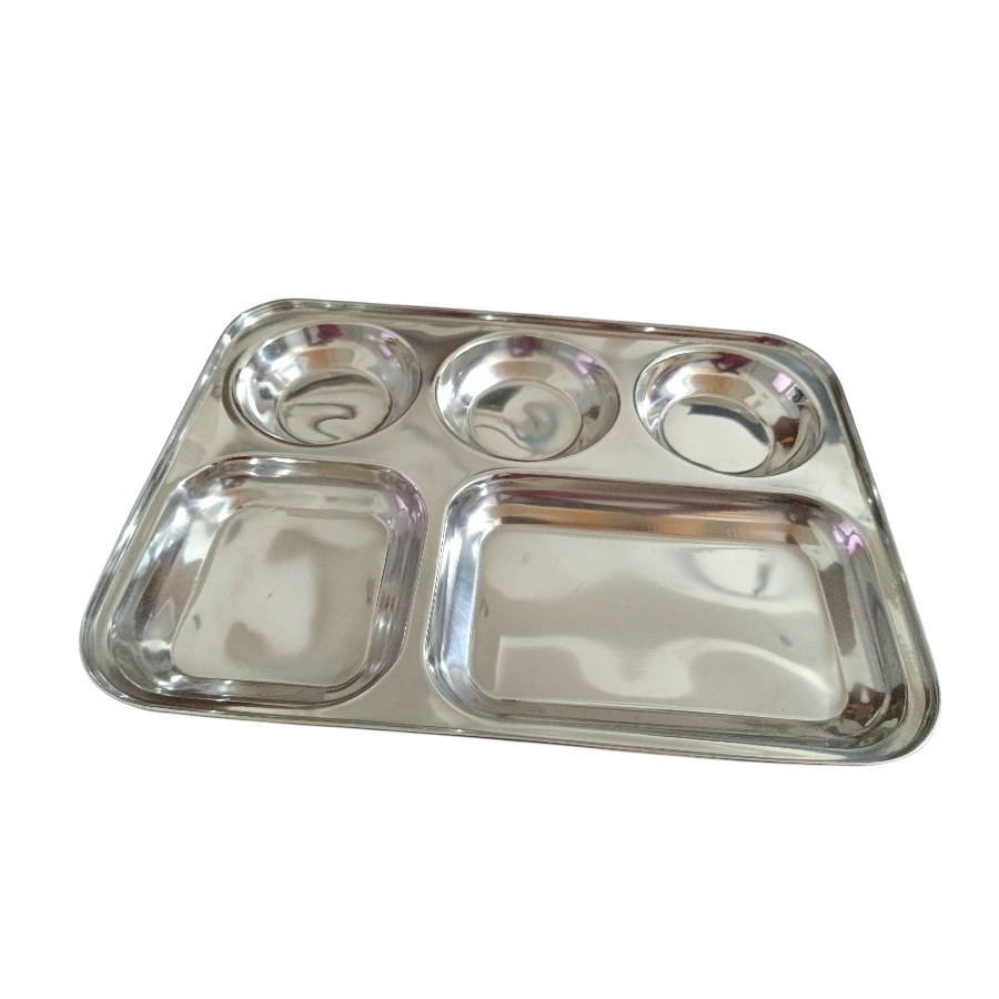 Plain stainless steel compartment plate for meals