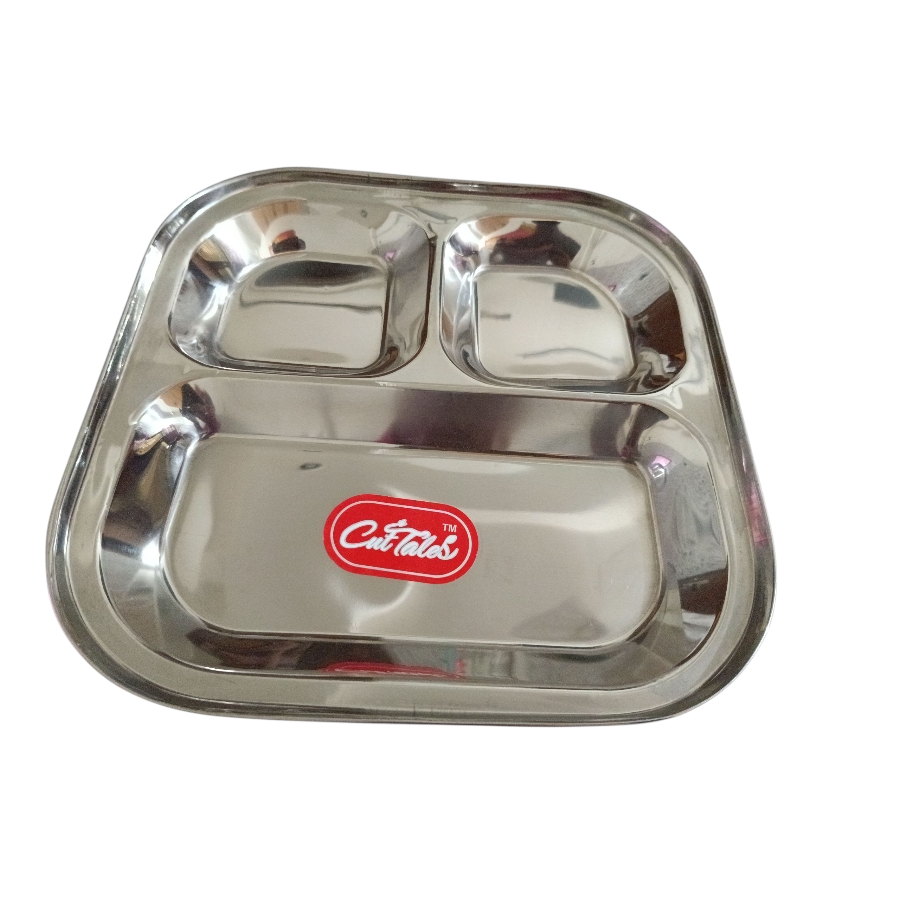 Samosa shape compartment stainless steel plate