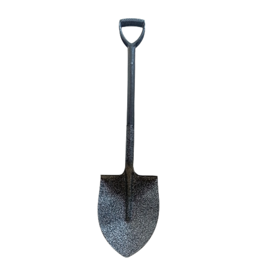 Round nose shovel for digging with plastic grip