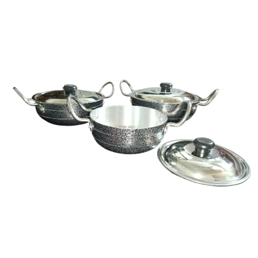 Colour coated aluminium karahi with lid for Indian cooking