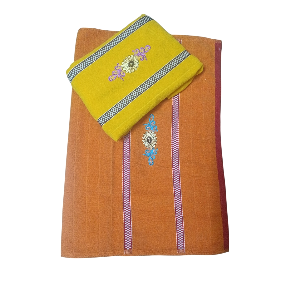 Soft bath towel with velour filament embroidery design