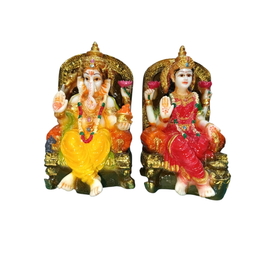 Polystone Laxmi Ganesh statue with singhasan for wealth and wisdom