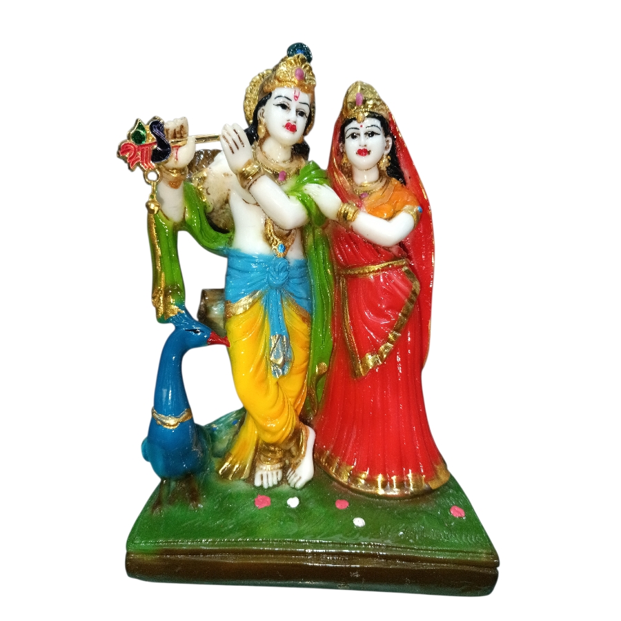 Radha Krishna polystone statue with peacock design